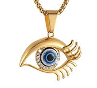 AsAlways Collier pour homme en acier inoxydable doré avec pendentif soleil maléfique contre le mauvais œil, bijou de protection bohème, 2.85 cm / 1.12 inches, Acier inoxydable, Zircone cubique