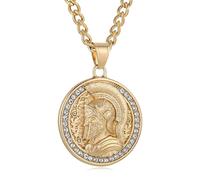 AsAlways Collier rétro Sparta pour homme en acier inoxydable avec pendentif rond en forme de casque de la Grèce antique Spartiate