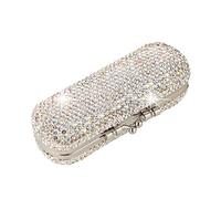 AsAlways Étui à rouge à lèvres portable avec miroir et strass brillants pour maquillage et maquillage, Argenté