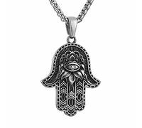 AsAlways Pendentif Amulette Vintage en Acier Inoxydable Main de Fatma Gravure en Relief Mauvais Œil Collier Main de Fatima Cadeau Religieux