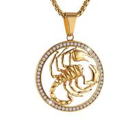 AsAlways Pendentif en forme d'animal Scorpion plaqué or 18 carats avec oxyde de zirconium cubique Hip Hop fantaisie punk avec emballage cadeau, Acier inoxydable, Zircone cubique
