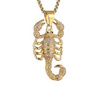 AsAlways Pendentif en forme d'animal Scorpion plaqué or 18 carats avec zircone cubique Hip Hop fantaisie punk, Acier inoxydable, Zircone cubique