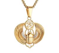 AsAlways Pendentif Scarabée Ailé Égyptien 18k Plaqué Or Incrustation CZ En Acier Inoxydable Œil De Ra Hip-Hop Amulette Collier Bijoux Cadeau