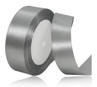 ASALZBOAY Ruban Satin Argent 20mm, 22m - Soie de Haute Qualité, Occasions Spéciales (Noël, Halloween, Mariage, Anniversaire) - Classique, Uni, Argenté