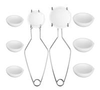 Asany Lot de 10 petits creusets en céramique fondue, 8 pièces en céramique à quartz, 2 pinces à fouet en cuivre doré, argenté, poignée 2 A, blanc