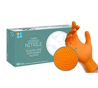 ASAP T-Grip Lot de 50 gants industriels multi-usages en nitrile non poudrés, grip texturé en relief, jetables, 7 mm, orange (taille XL)
