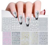 Asas-10 Feuilles Stickers Ongles,3d Stickers Ongles Nail Art,Élégant Autocollant Ongle,Deco Ongle Nail Art,Decoration Ongle Or,Argent,Rose,Noir