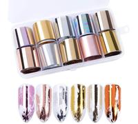 Asas-10 Rolls Autocollant D'ongle Holographique Nail Feuilles,Or Rose Ciel Étoilé Stickers Ongles Morceaux De Verre Papier Nail Art Tips Chaînes Shining Diy Stickers