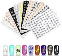 Asas-12 Feuilles Lettres Alphabet Holographiques Stickers Ongles,3d Auto-Adhésif Ancien Caractère Anglais Nail Art Autocollant Décalcomanies Set,Autocollants Ongles Pour Décoration Nail
