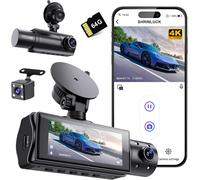 asas-X5 4K Wifi Dashcam Voiture Avant Arrière Intérieur,Carte Sd 64G,2160P+1080P+1080P Fhd 3 Canaux Dash Cam,Camera Voiture Triple 360° Tous Côtés,G-Capteur,Wdr,Vision Nocturne,24H Mode Parking