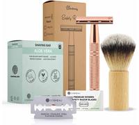 asas456-Rasoir De Sureté Kit De Démarrage-Set De Rasage Avec 20 Lames,Savon De Rasage Et Blaireau De Rasage-Aluminium-Sans Plastique & Zéro Déchet-Rasoir À Double Tranchant(Or Rose)