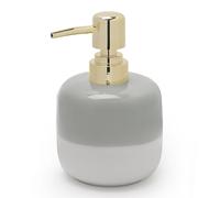 Asashizen Distributeur de savon en céramique gris et blanc bicolore, avec pompe dorée, flacon distributeur de lotion cylindrique au design simple, liquide rechargeable pour cuisine, salle de bain,