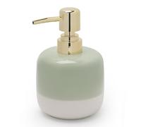 Asashizen Distributeur de savon en céramique vert et blanc avec pompe dorée, flacon distributeur de lotion cylindrique au design simple, liquide rechargeable pour cuisine, salle de bain, toilettes