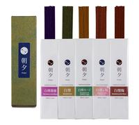 Asayu Japan - Assortiment de Bâtonnets d'Encens Japonais Naturels, Bois de Santal 5 Parfums : Rose, Sauge Blanche, Fleur de Cerisier, Fleur de Prunier. Fabriqué au Japon, sans Bambou, Haute qualité.