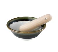 Asayu Japan Bol à Mortier en Céramique Vert Olive de 109 mm avec Pilon en Bois, Fabriqué au Japon, Moudre les Épices et les Herbes, Ensemble Pilon et Broyeur Vert Olive