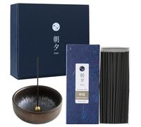 Asayu Japan Coffret Cadeau Encens à Faible Fumée Senteur Zen Garden avec Porte Encens en Céramique et Support en Laiton, Fabriqués au Japon, pour Yoga et Méditation