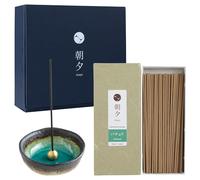 Asayu Japan Ensemble cadeau de bâtons d'encens avec mini porte-encens aigue-marine et support en laiton - Fabriqué au Japon - Bâtons d'encens Patchouli