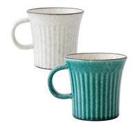 Asayu Japan - Ensemble de Tasses en Grès Kairagi Bleu Sarcelle & Blanc Cassé - Mugs Artisanaux Japonais Façonnés à la Main, Texture Kairagi Traditionnelle avec Émail Craquelé Subtil (Lot de 2)