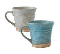 Asayu Japan, Ensemble de Tasses Rustiques Tsuchimono, Mugs en Grès Façonnés à la Main, Bleu & Gris (300 ml, Lot de 2), Céramique japonaise pour le matin, le thé ou le café, simple et élégant