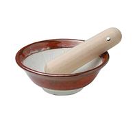 Asayu Japan Ensemble Mortier en Céramique de 109mm avec Pilon en Bois, Fabriqué au Japon - Moudre les Épices et les Herbes, Ensemble Suribachi et Surikogi à Rainures Ondulées
