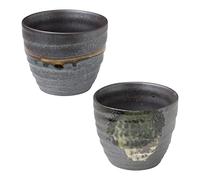 Asayu Japan Lot de 2 Tasses à Thé et Café en Céramique Emaillée et Peintes à la Main de 200 ml, Set Fabriqué au Japon, Pour Boisson Chaude ou Froide, Couleur Marron Métallique