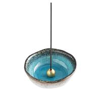 Asayu Japan Petit Porte Encens pour Bâtons de 8,3cm, Fabriqué au Japon en Céramique, Brûleur d'Encens en Laiton Inclus, pour la Relaxation ou Décoration, Bleu Océan