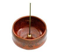 Asayu Japan Porte-encens - Bol rouge brique - Pour bâtonnets de 10 cm - Fabriqué au Japon - Récupérateur de cendres traditionnel - Avec support amovible en laiton - Pour yoga, méditation et détente