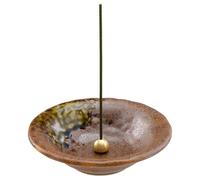 Asayu Japan Porte Encens Japonais en Céramique avec Brûleur Encens en Laiton pour Bâtons, récupérateur de Cendres en céramique - Wabi-Sabi (Marron et Vert), Fabriqués au Japon Artisanalement