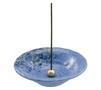 Asayu Japan Porte Encens Japonais en Céramique avec Brûleur Encens en Laiton pour Bâtons, récupérateur de Cendres en céramique - Wabi-Sabi (Bleu), Fabriqués au Japon Artisanalement