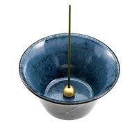 Asayu Japan Porte Encens Japonais en Céramique avec Brûleur Encens en Laiton pour Bâtons, récupérateur de cendres en céramique - Cône noir (noir et bleu), Fabriqués au Japon Artisanalement
