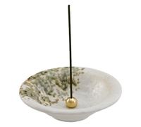 Asayu Japan Porte Encens Japonais en Céramique avec Brûleur Encens en Laiton pour Bâtons, récupérateur de Cendres en céramique - Wabi-Sabi (Blanc et Vert), Fabriqués au Japon Artisanalement