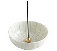 Asayu Japan, Porte Encens Japonais en Céramique en Forme de Lotus avec Brûleur Encens en Laiton pour Bâtons, Fabriqués au Japon Artisanalement, Couleur Lotus Blanc