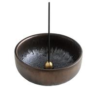 Asayu Japan Porte Encens Zen en Céramique avec Brûleur d'Encens en Laiton pour Bâtons, Récupérateur de Cendres Fabriqué au Japon, Couleurs Noir et Doré