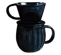 Asayu Japan Porte Filtre en Ceramique avec Tasse pour Café et Thé, Goutteur de Café Fabriqué au Japon Artisanalement, Couleur Bleu Marine, Pour Filtre en Papier Infusion Lente, Set Slow café