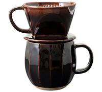 Asayu Japan Porte Filtre en Ceramique avec Tasse pour Café et Thé, Goutteur de Café Fabriqué au Japon Artisanalement, Couleur Chocolat, Pour Filtre en Papier Infusion Lente, Set Slow café