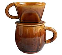 Asayu Japan Porte Filtre en Ceramique avec Tasse pour Café et Thé, Goutteur de Café Fabriqué au Japon Artisanalement, Couleur Caramel, Pour Filtre en Papier Infusion Lente, Set Slow café