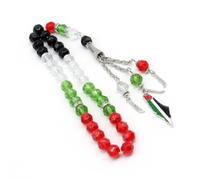 Asbih 33 Perles de prière islamiques Tasbeeh, Sibha, Mala Masbaha, Misbaha, Tesbih, Tespih, Dhikr Beads Trouble Beads Palestine Flag Couleur Cristal Glass