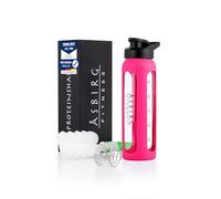 Asbirg Shaker Protéines en Verre Trempé - 700ml Gourde avec Boule Mélangeuse | Étanche, Sans BPA & Résistant | Rose