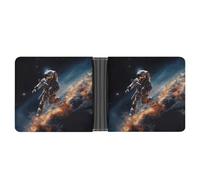 asbwuo Astronaut Flying in Space Leather Bifold Wallet with 2 Hidden Pockets 6 Card Slots Slim Wallets for Cash, Cards, and ID