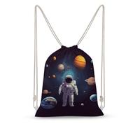 asbwuo Astronaut Solar System Planets Drawstring Backpack Sport Gym Bags Yoga Shopping Travel Casual Daypacks for Women Men