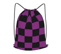 asbwuo Black And Purple Checker Outdoor Leisure Drawstring Backpack, Lightweight Waterproof Sports Bag For Men & Women - Gym, Yoga, Travel