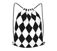 asbwuo Black And White Harlequin Outdoor Leisure Drawstring Backpack, Lightweight Waterproof Sports Bag For Men & Women - Gym, Yoga, Travel