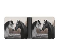 asbwuo Black and White Horses Leather Bifold Wallet with 2 Hidden Pockets 6 Card Slots Slim Wallets for Cash, Cards, and ID