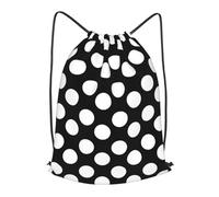 asbwuo Black And White Polka Dot Outdoor Leisure Drawstring Backpack, Lightweight Waterproof Sports Bag For Men & Women - Gym, Yoga, Travel