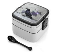 asbwuo Boîte à bento Crow on The Ground, boîte à lunch double couche pour adultes avec cuillère et poignée,boîte à lunch empilable monobloc pour le travail, les pique-niques et les voyages