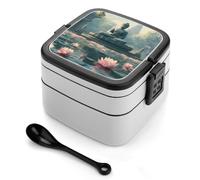 asbwuo Boîte à bento empilable Art Peaceful pour adultes, ensemble de boîtes à lunch à double couche avec cuillère et poignée invisible