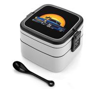 asbwuo Boîte à bento empilable classique Muscle Car pour adultes, ensemble de boîtes à lunch à double couche avec cuillère et poignée invisible