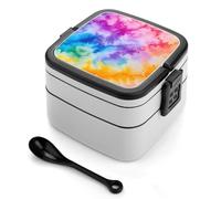 asbwuo Boîte à bento empilable Tie Dye Rainbow pour adultes, ensemble de boîtes à lunch à double couche avec cuillère et poignée invisible