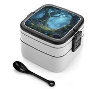 asbwuo Boîte à bento magique double couche pour adultes avec cuillère et poignée.empilables, pour le travail, les pique-niques et les voyages.