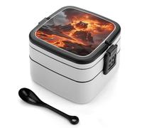 asbwuo Boîte à bento Storm Magma Island, boîte à lunch double couche pour adultes avec cuillère et poignée,boîte à lunch empilable monobloc pour le travail, les pique-niques et les voyages